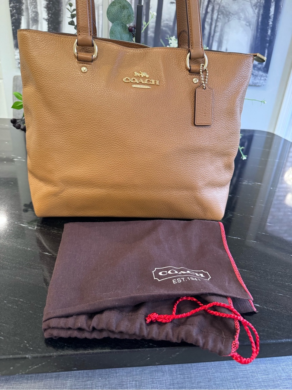 🤎Coach Pebbled Leather Zip Top Tote (Style F48637) in Saddle/Cognac. - Picture 15 of 16